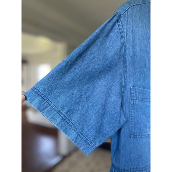 Vintage Boundary Waters Denim Dress Midi Button Front Pockets L Cottagecore 90s - Picture 8 of 11